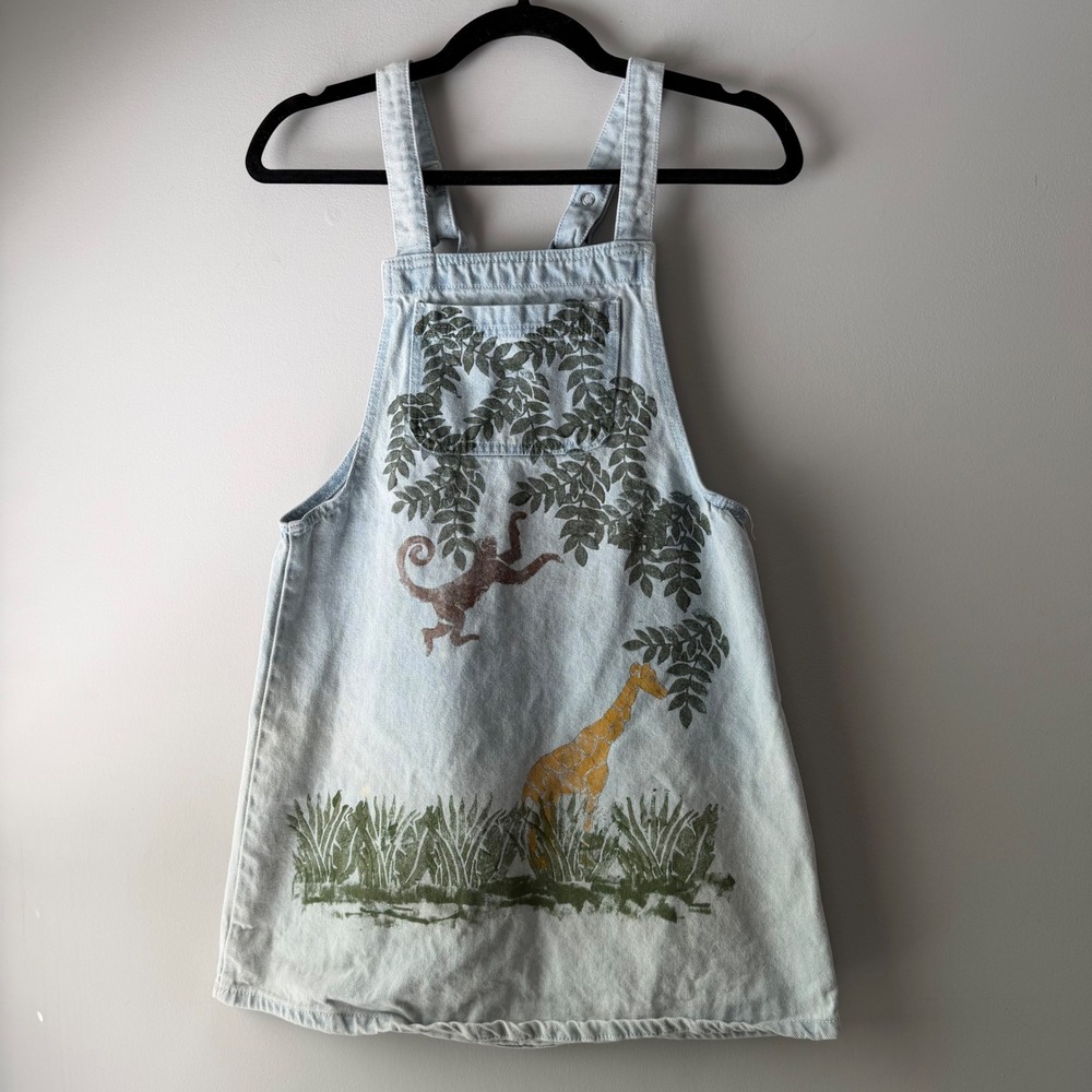 Basic‎ Image Safari Pinafore Dress Girls L 12-14 Light Blue Painted Vintage 90s